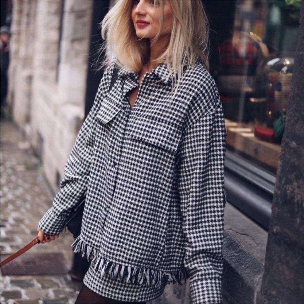 Zara Houndstooth Overshirt Medium